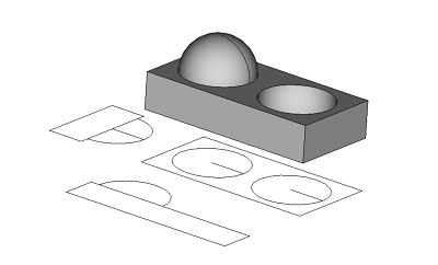 Solid model with corresponding plan and elevation views